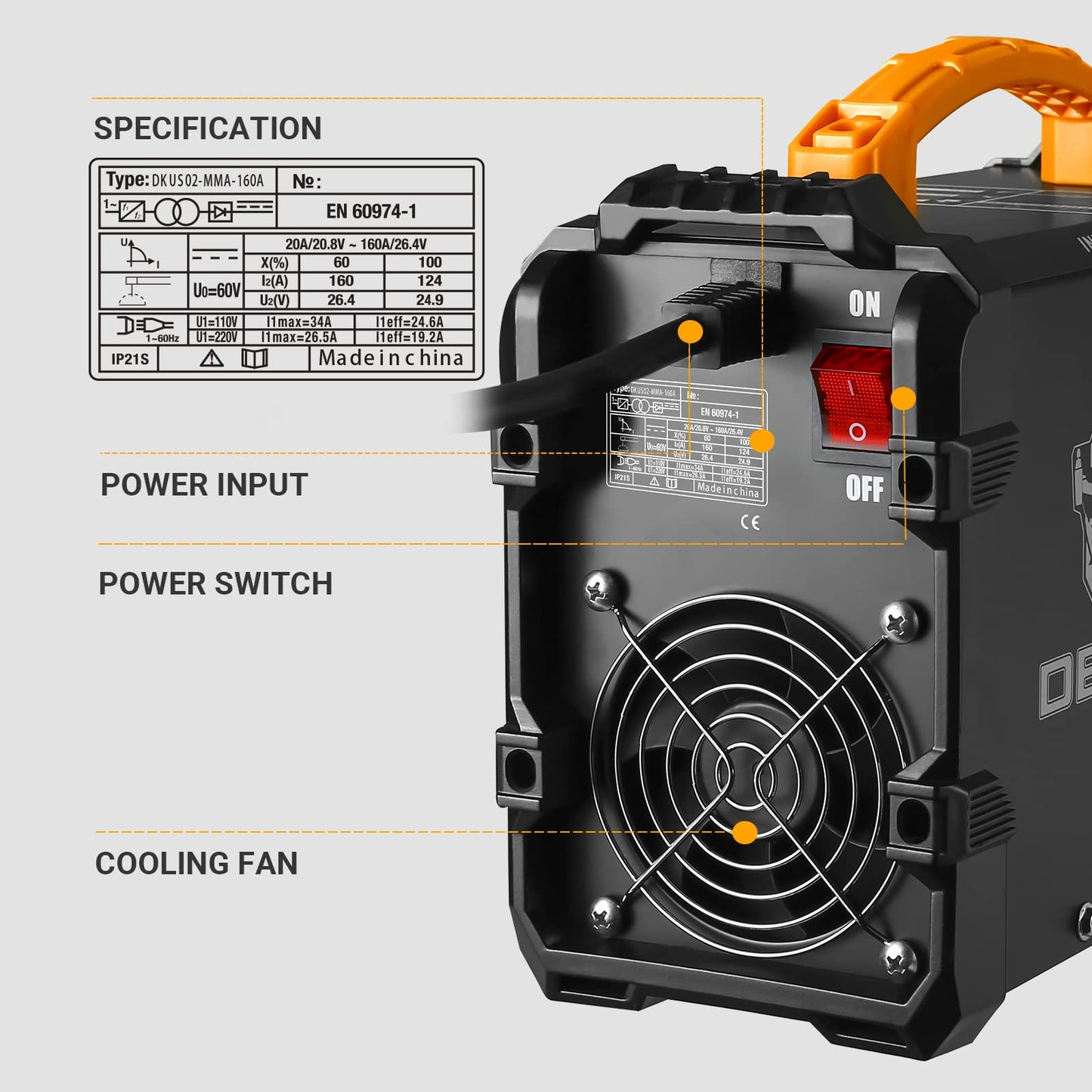 DEKOPRO 110/220V MMA Welder,160A ARC Welder Machine IGBT Digital Display LCD Hot Start Welder with Electrode Holder,Work Clamp, Input Power Adapter Cable and Brush