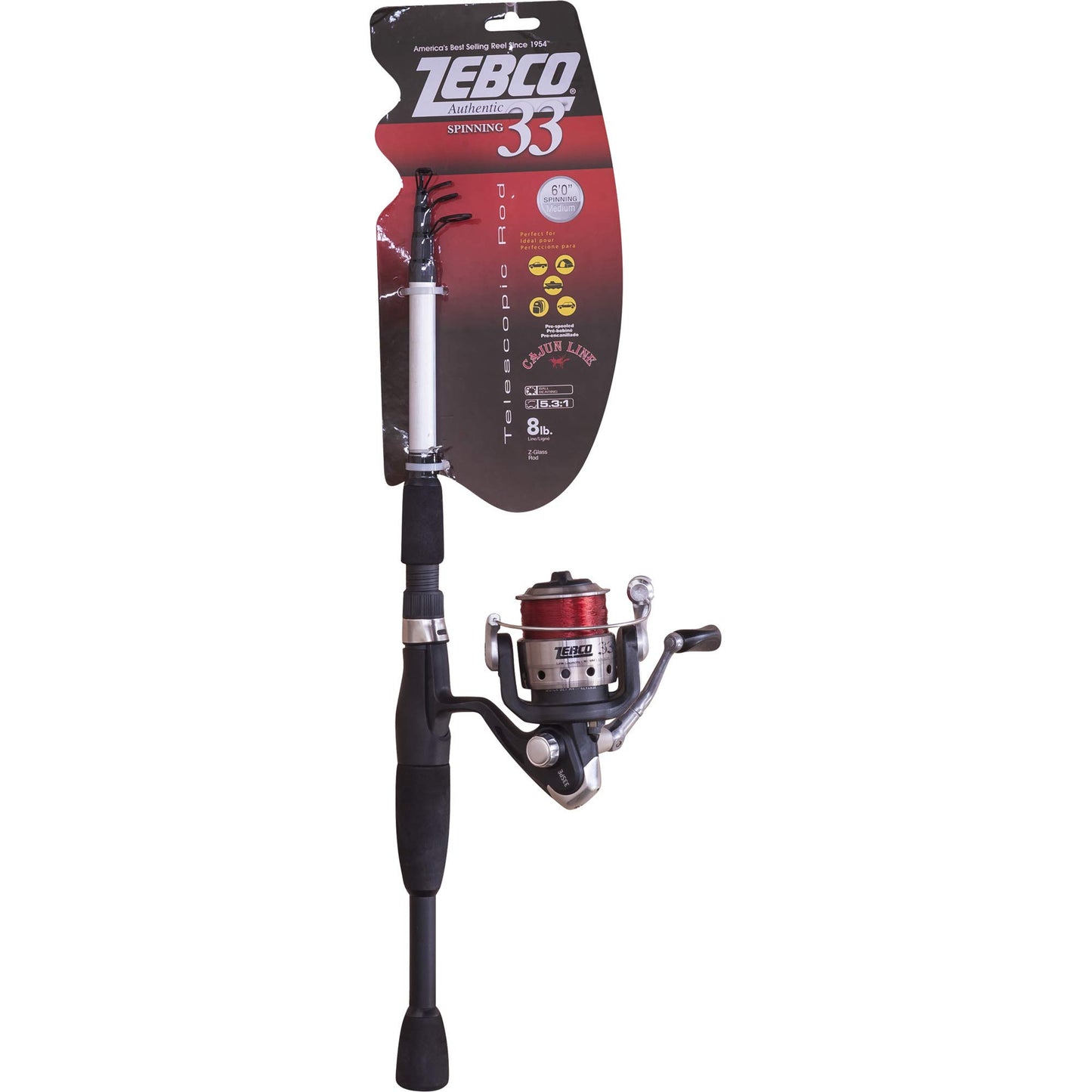Zebco 33 Spinning Reel and Telescopic Fishing Rod Combo