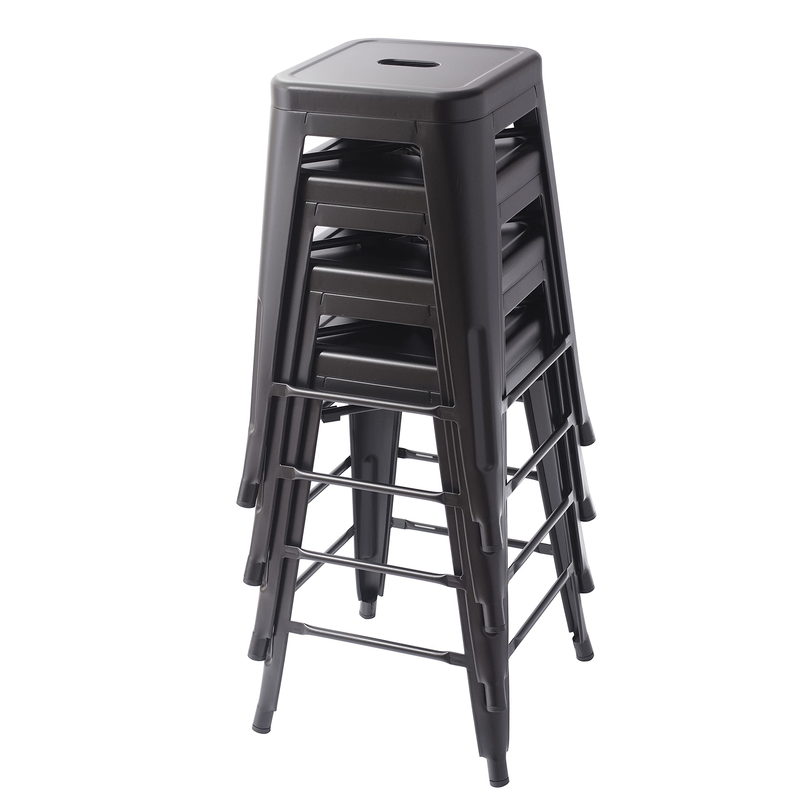 Amazon Basics Metal Bar Stools, 24-Inch Seat Height, Set of 4, Black ...