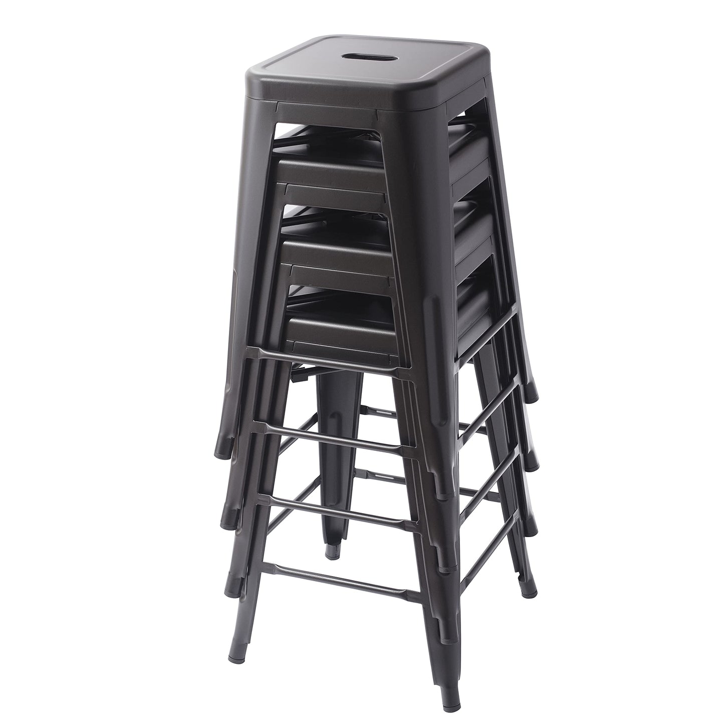 Amazon Basics Metal Bar Stools, 24-Inch Seat Height, Set of 4, Black