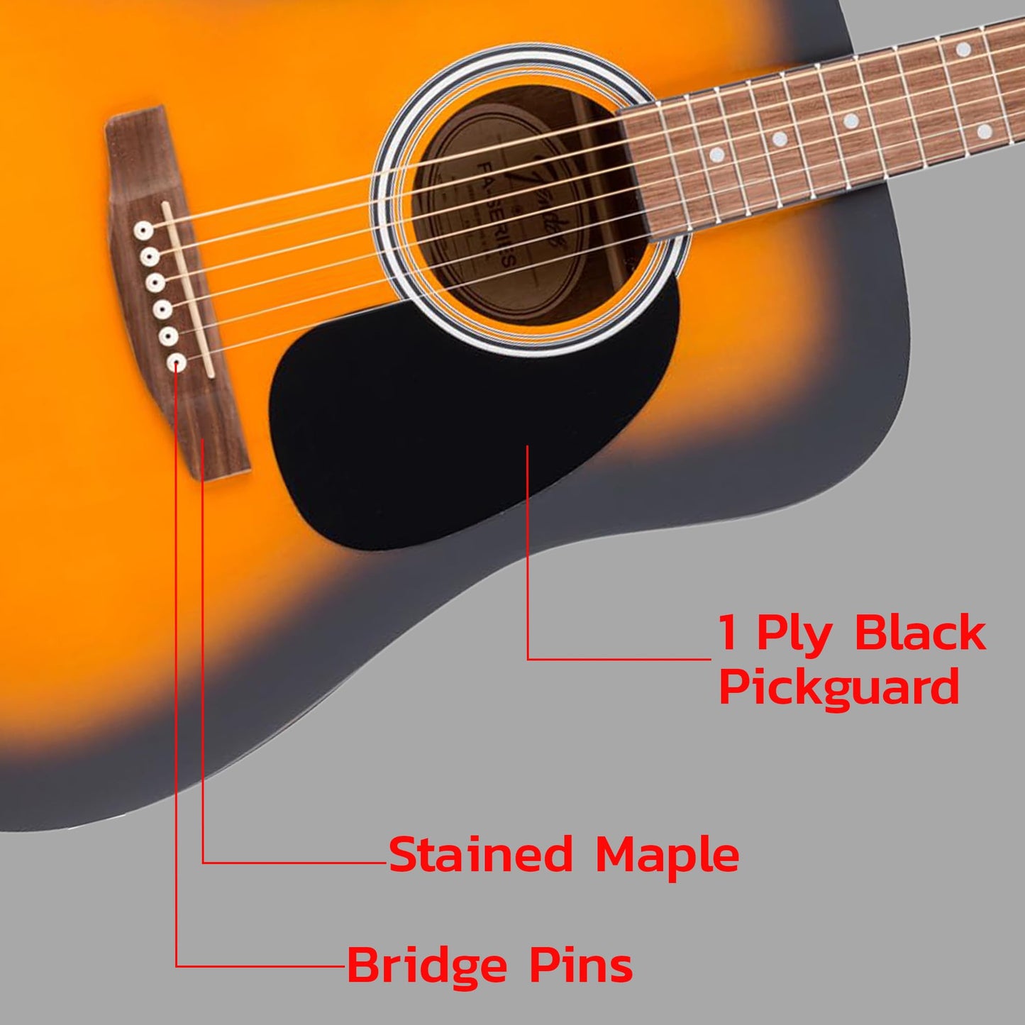 Fender Dreadnought Acoustic Guitar - Sunburst Bundle with Gig Bag, Tuner, Strings, Picks, and Austin Bazaar Instructional DVD