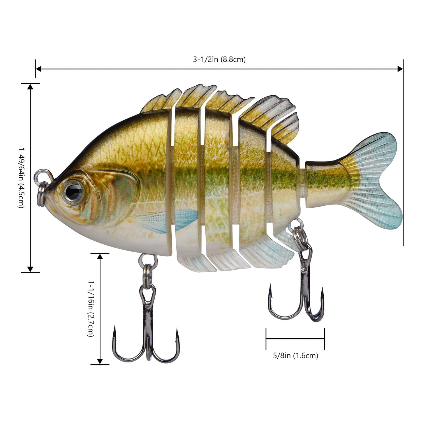 BASSDASH SwimPanfish Multi Jointed Panfish Bluegill Swimbaits Hard Topwater Bass Lures Fishing Lure Crank Saltwater 3.5in/0.85oz