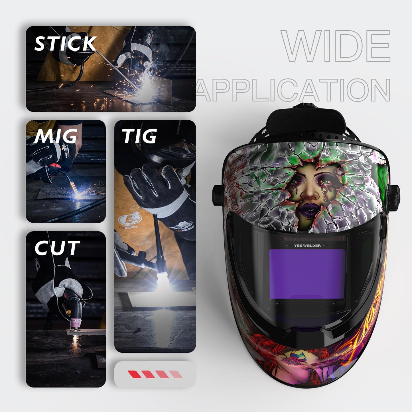 YESWELDER Large Viewing True Color Solar Powered Auto Darkening Welding Helmet with SIDE VIEW, 4 Arc Sensor Wide Shade 4/5-9/9-13 Welder Mask for TIG MIG ARC Grinding Plasma LYG-Q800D
