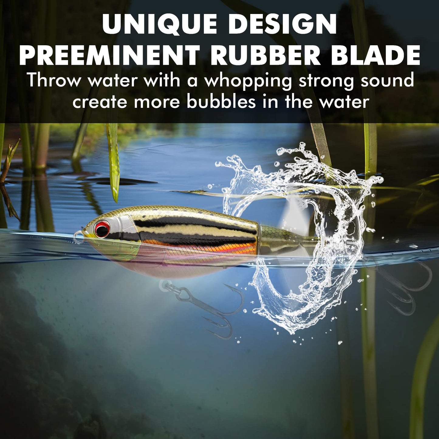 TRUSCEND PoPobait Plopper with BKK Hooks, Top Water Fishing Lures for Bass Walleye Pike Catfish Musky Perch, Floating Lure for Freshwater or Saltwater, Amazing Teasers Fishing Gifts for Family Fishing
