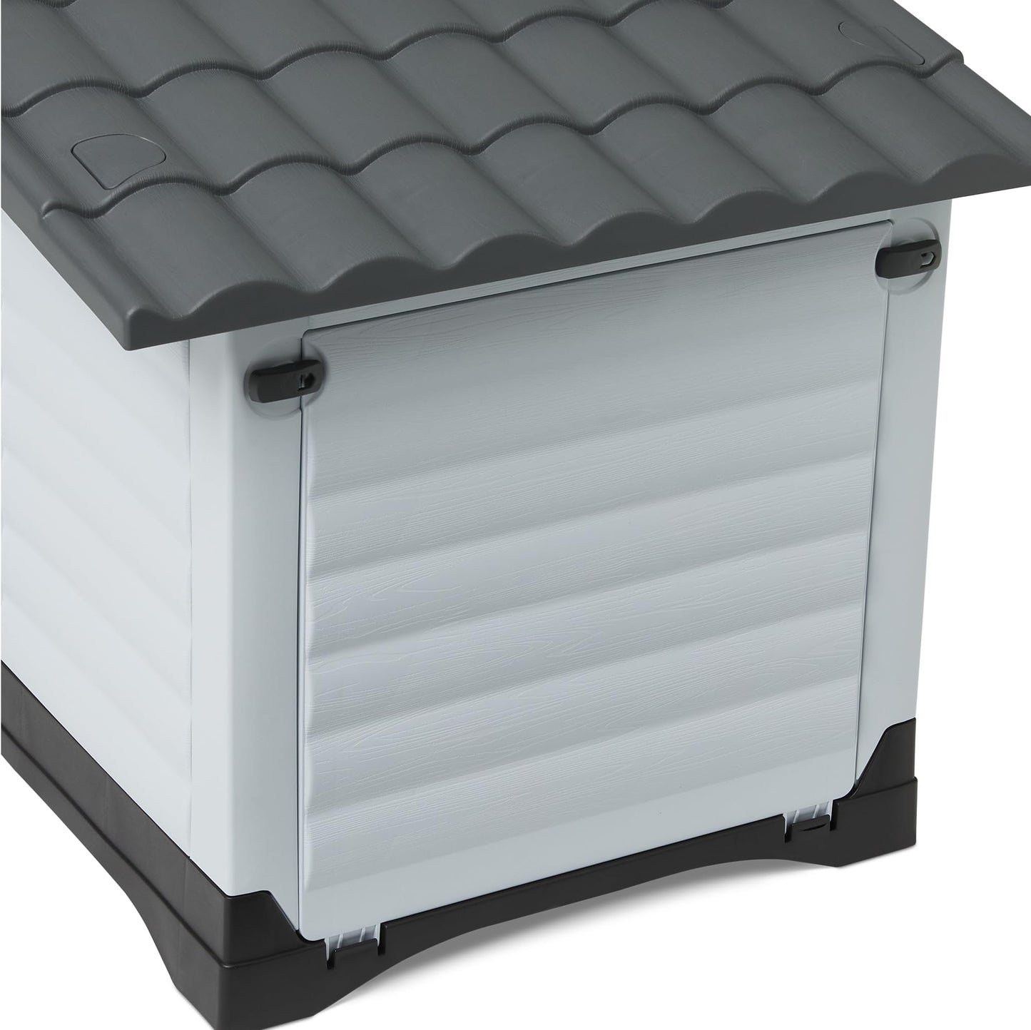 Amazon Basics Plastic Dog House for Small & Medium Dogs - Easy to Assemble & Detachable Structure, Indoor/Outdoor Use, Elevated Floor, Durable & Waterproof, Side Door Access, Undulating Roof Design