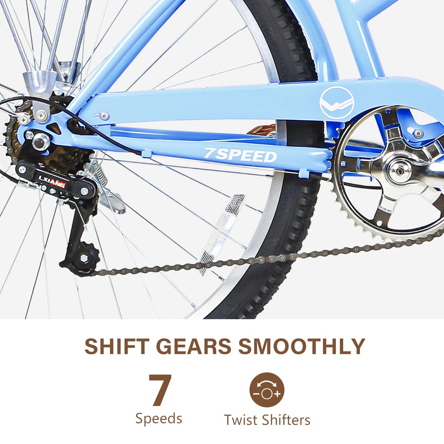 WEIZE Beach Cruiser Bike, 26 inch Commuter Bicycle for Adult Men and Women, 7-Speed/High-Carbon Steel/Front & Rear Fenders, Comfortable City Bikes with Rear Rack&Basket, Ergonomic Upright Design, Blue