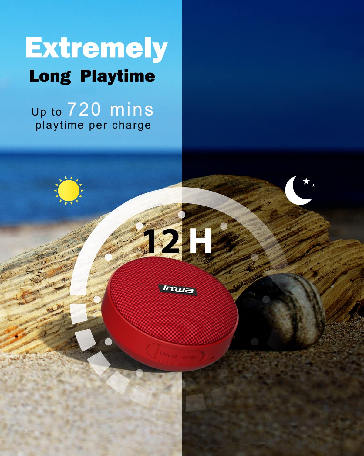 Inwa Portable Bluetooth Speaker, Bike Speakers with Speed Display, Wireless Speaker with 480 Mins Super Long of Playtime. Decent Sound, Compact Size and Loudness for Riding, Hiking, Showering, Golfing