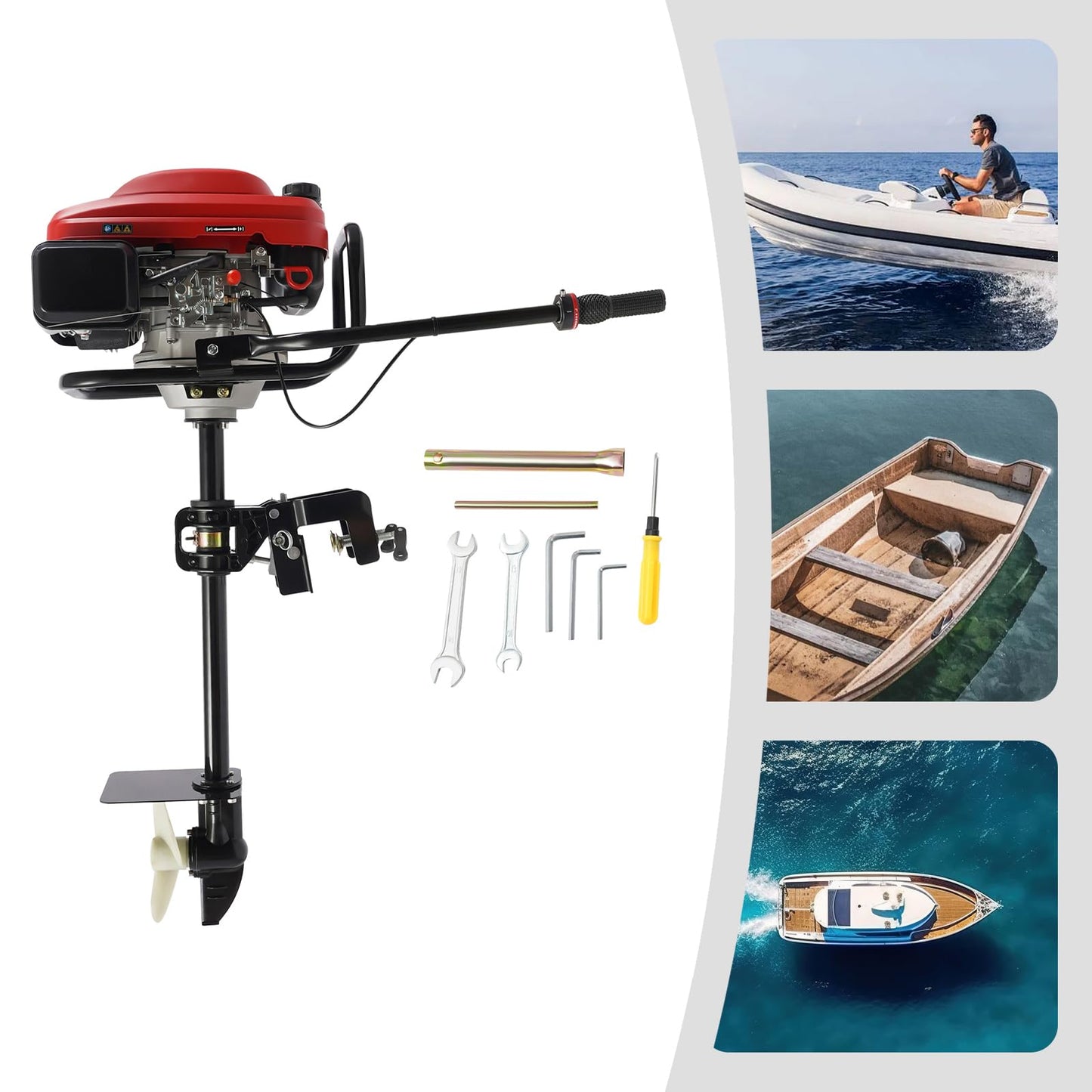 Cbhfmljd 4-Stroke 6HP Outboard Motor, Boat Motor Heavy Duty Outboard Boat Motors Inflatable Marine Fishing Boat Yacht Engine with Air Cooling System