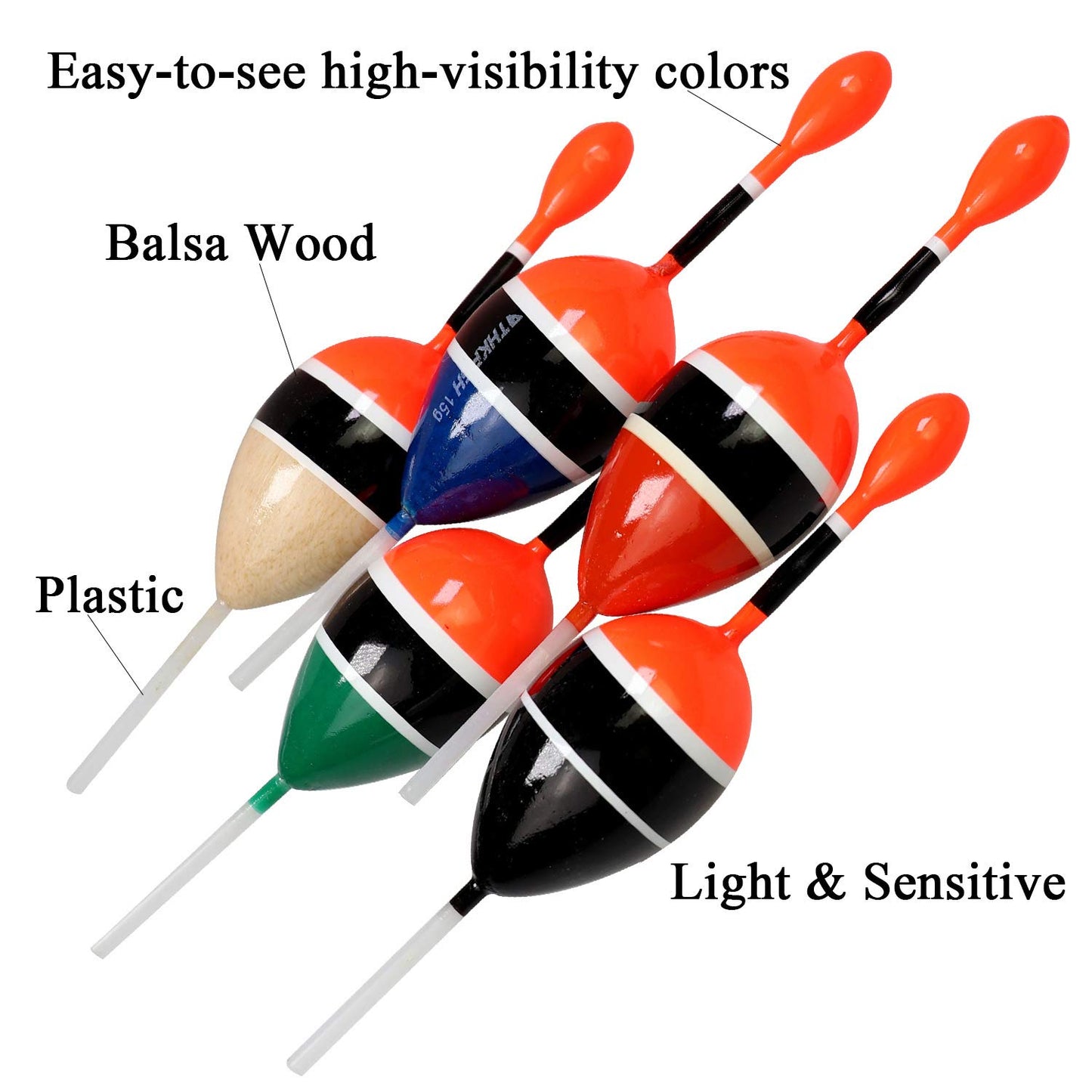 THKFISH Fishing Floats Bobbers Slide Floats Balsa Fishing Bobber Slip Bobbers for Crappie Panfish Trout Bass (1/2oz 2"x5.28") (1/6 1.6"x4.8") 5Pcs