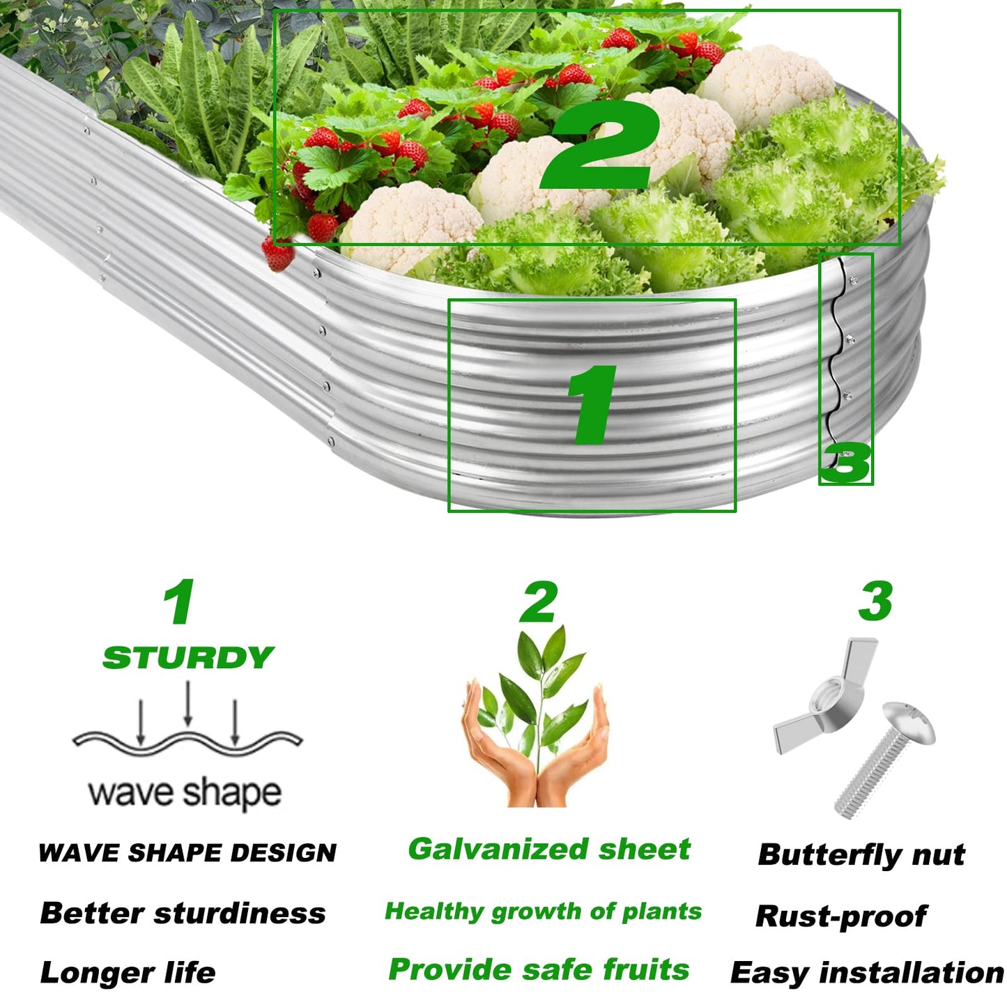 Rakukiri Raised Garden Bed Galvanized Planter Box Outdoor, 5ft Oval Large Rot-Resistant Metal Garden Bed Planter for Vegetables Flower Herb (Silver)