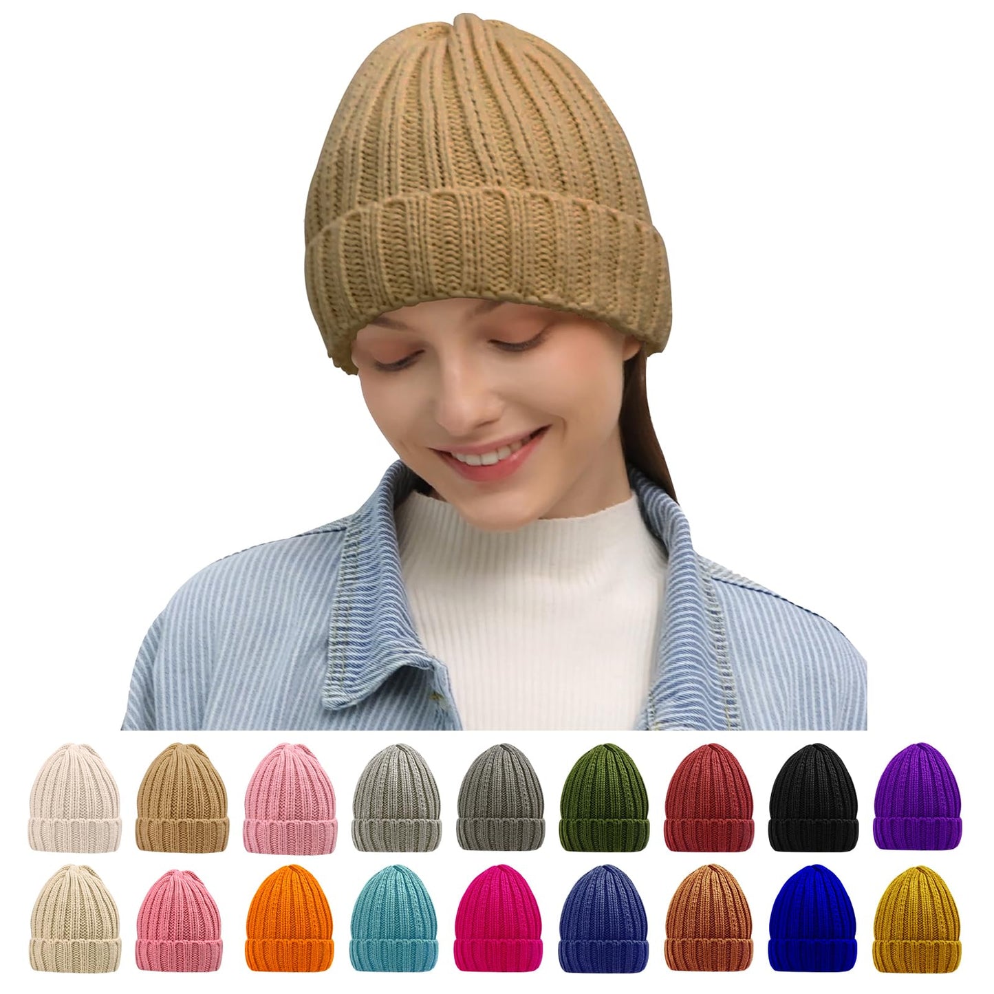Rosoz Winter Hats for Women Warm Thick Soft Stretch Cable Knit Beanie Skully Cap for Cold Weather