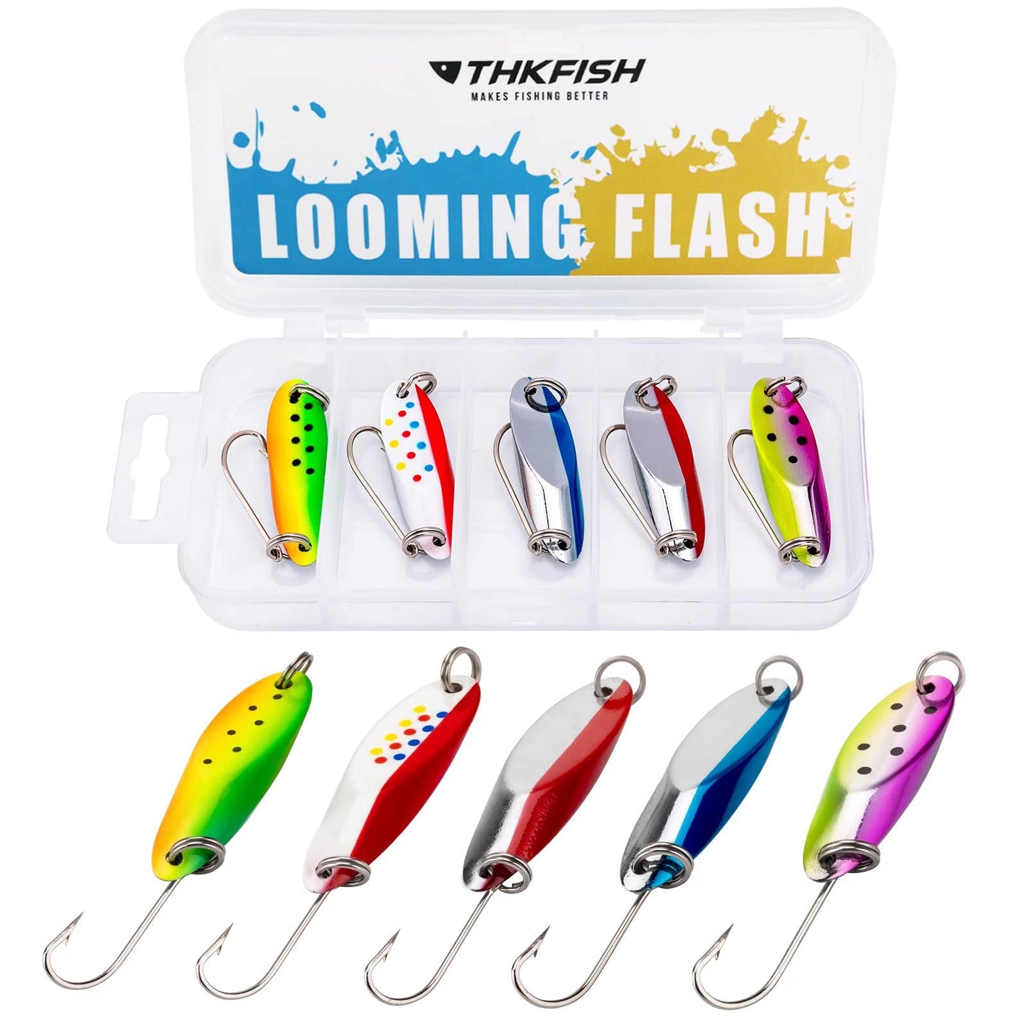 THKFISH Fishing Lures Trout Lures Fishing Spoons Lures for Trout Pike Bass Crappie Walleye 1/8oz 1/5oz 1/4oz 3/8oz 1/2oz 3/4oz 5pcs