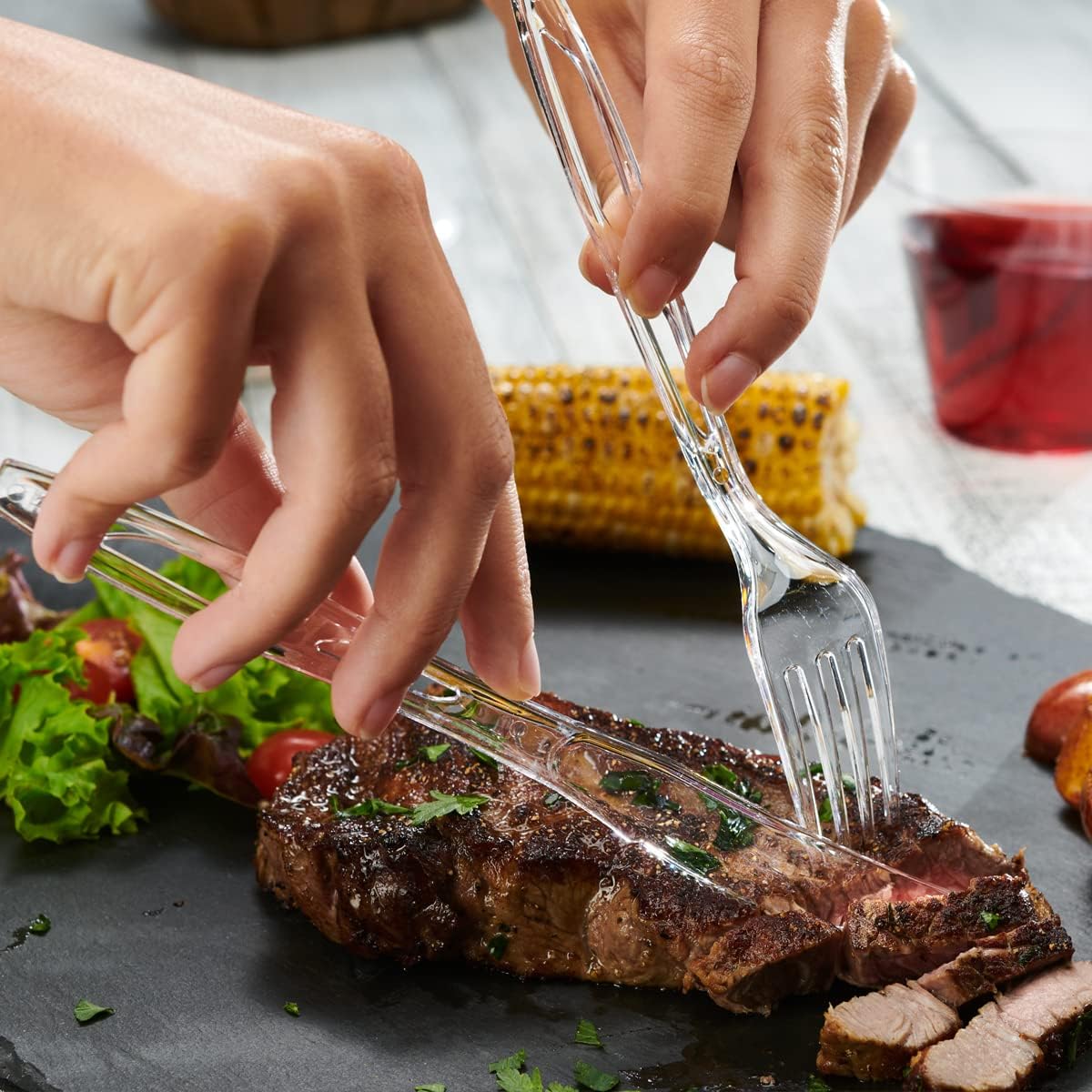 GUSTO [192 Combo Pack] Premium Heavyweight Disposable Clear Plastic Silverware - 64 Forks, 64 Spoons, 64 Knives, plastic utensils, Cutlery Set for Parties, Events, and Catering