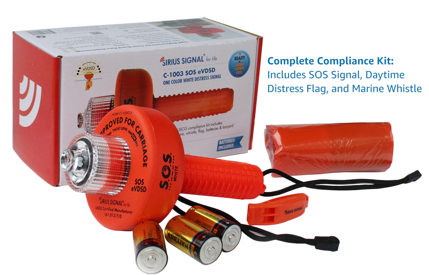 Sirius Signal C-1003 SOS LED Distress Signal - Electronic Flare Replacement, USCG Approved, Includes Daytime Flag & Whistle