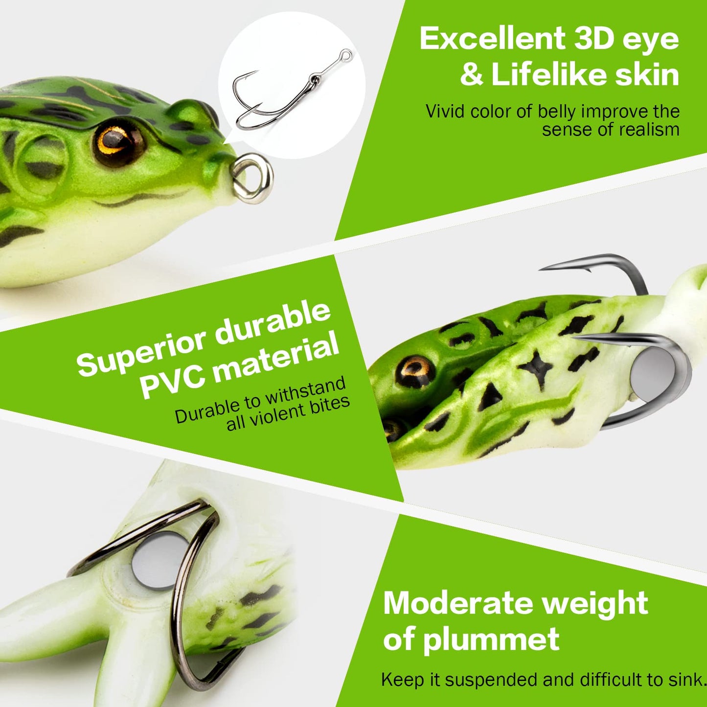Topwater Frog Lure Bass Trout Fishing Lures Kit Set Realistic Prop Frog Soft Swimbait Floating Bait with Weedless Hooks for Freshwater Saltwater