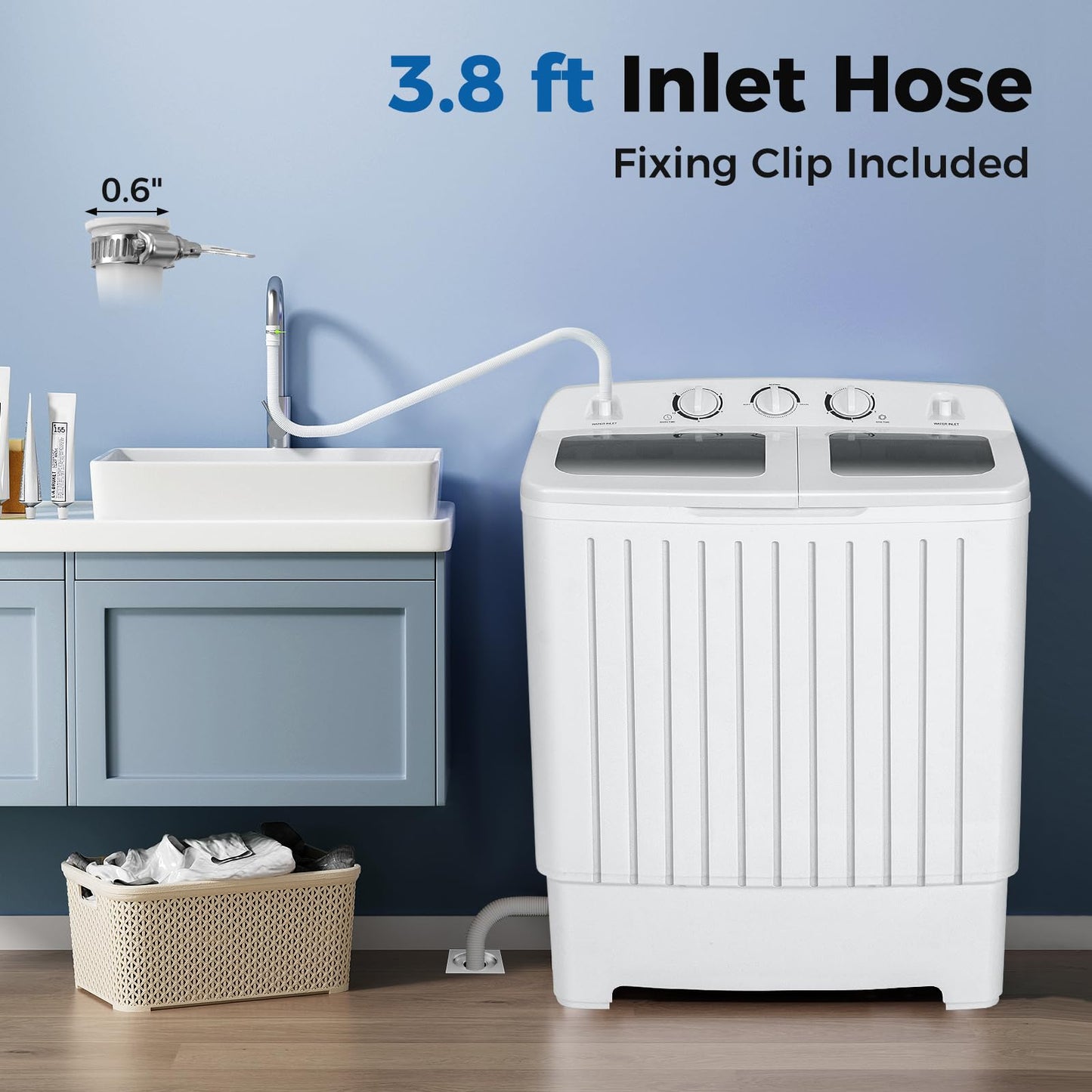 COSTWAY Portable Washing Machine, Twin Tub 20 Lbs Capacity, Compact Laundry Washer(12 Lbs) and Spinner(8 Lbs), Durable Design, Timer Control, Perfect for RV, Apartments and Dorms, Grey+White