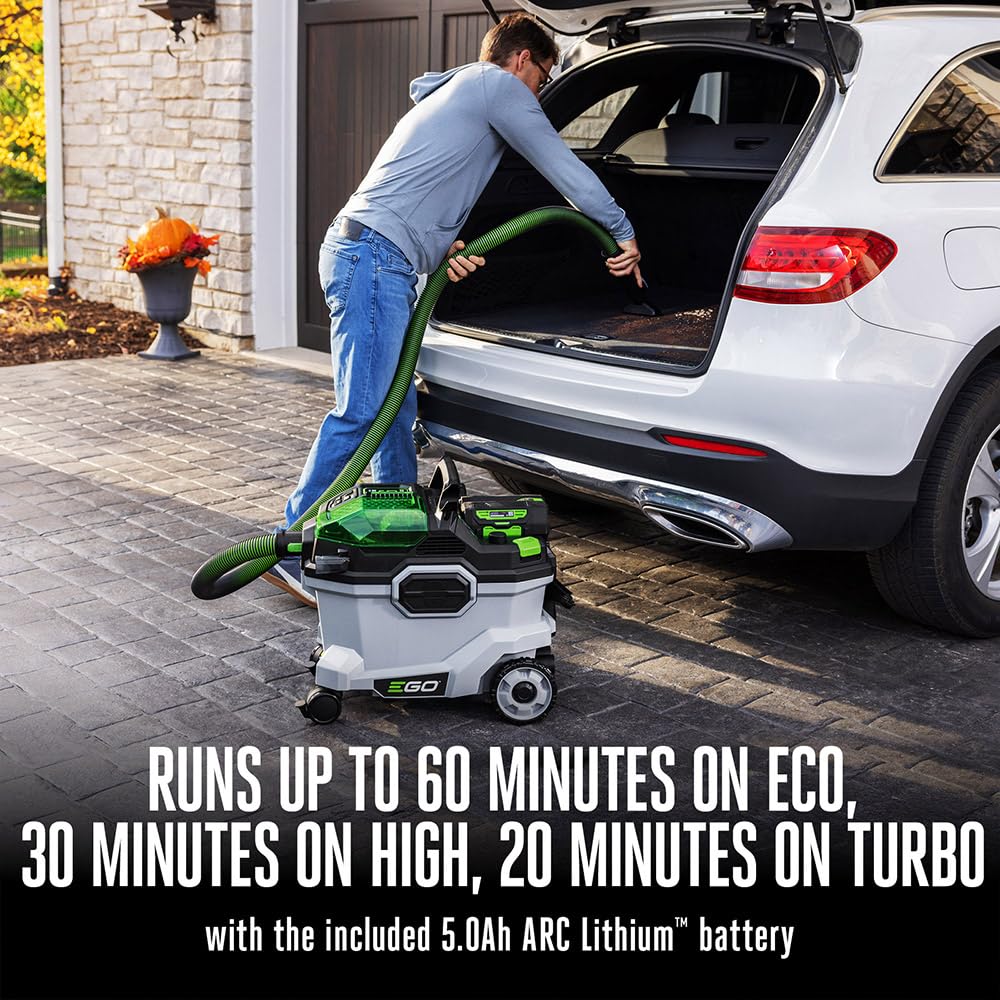 EGO Power+ Shop Vacuum Wet Dry, Car Vac, Portable Cordless Cleaner, 9 Gallon 110 CFM, Includes 56V 5.0Ah Battery and Charger - WDV0904