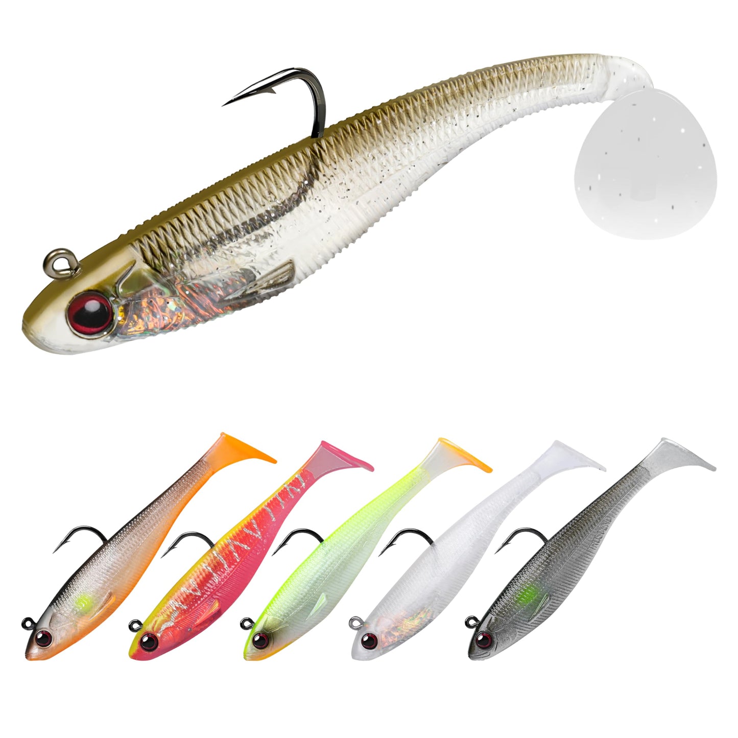 TRUSCEND Easy Catch Pre-Rigged Soft Lures, Vibrating Swim Action, Trembly Sinking Move, Amazing Soft Swimbait for Family Fishing, Well-Made Fishing Lures for Bass Trout Crappie Walleye Pike Redfish