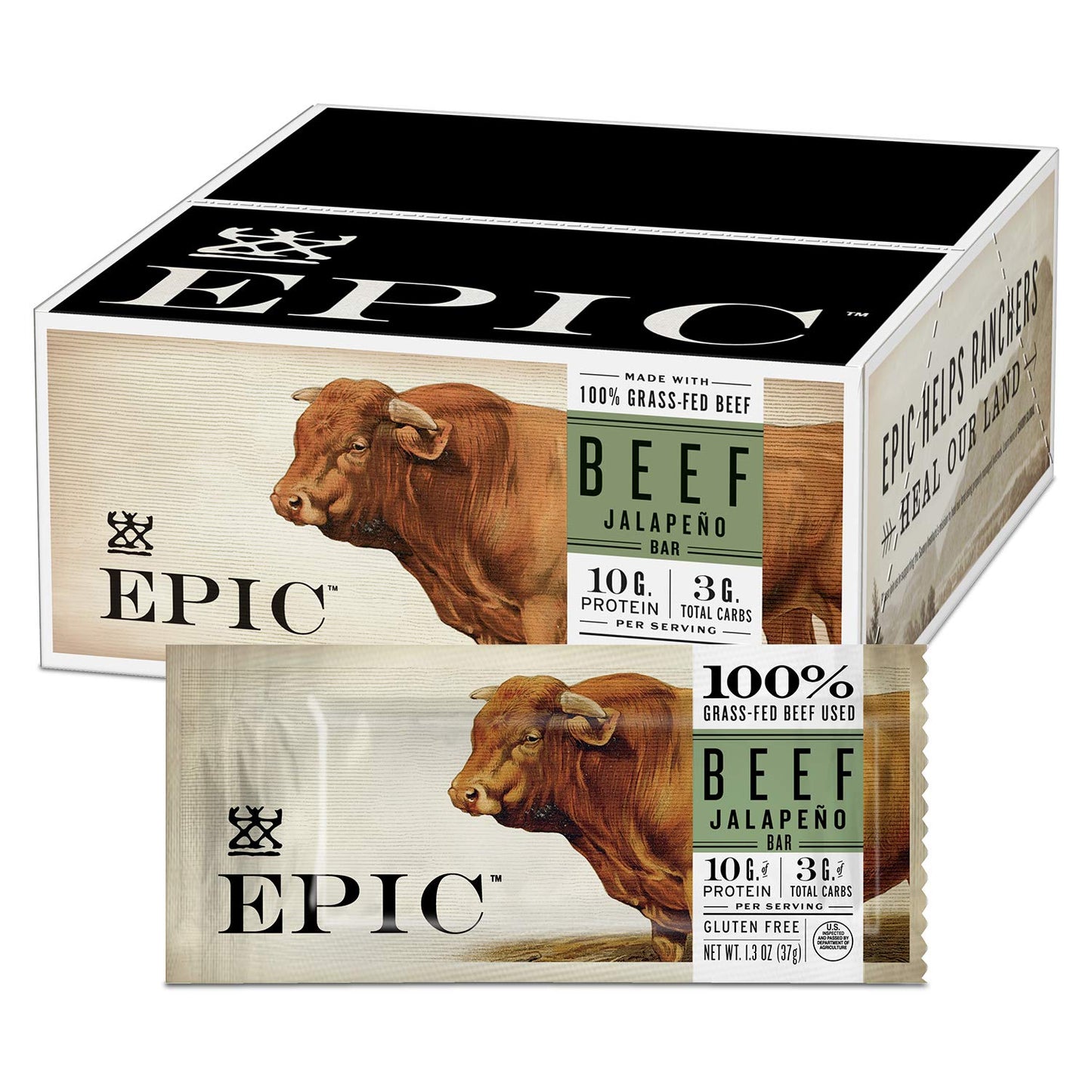 EPIC Bars, Venison Sea Salt and Pepper Bar, Keto Friendly, Whole30 Approved, Gluten Free, 12 Count, 15.6 oz