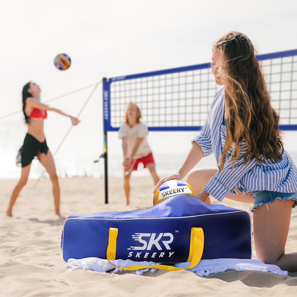 SKEERY Outdoor Heavy Duty Volleyball Net Set, Anti-Sag Design, Adjustable Aluminum Poles, Portable Volleyball Net for Backyard,Grass and Beach(Blue)