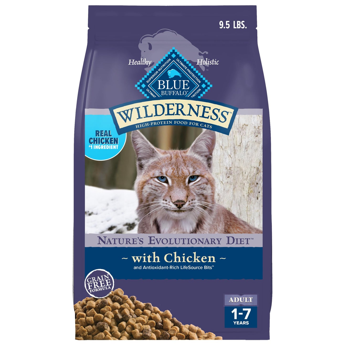 Blue Buffalo Wilderness Natural Adult Dry Cat Food, High-Protein and Grain-Free Diet, Supports Healthy Muscle Development and a Healthy Immune System, Chicken, 12-lb. Bag