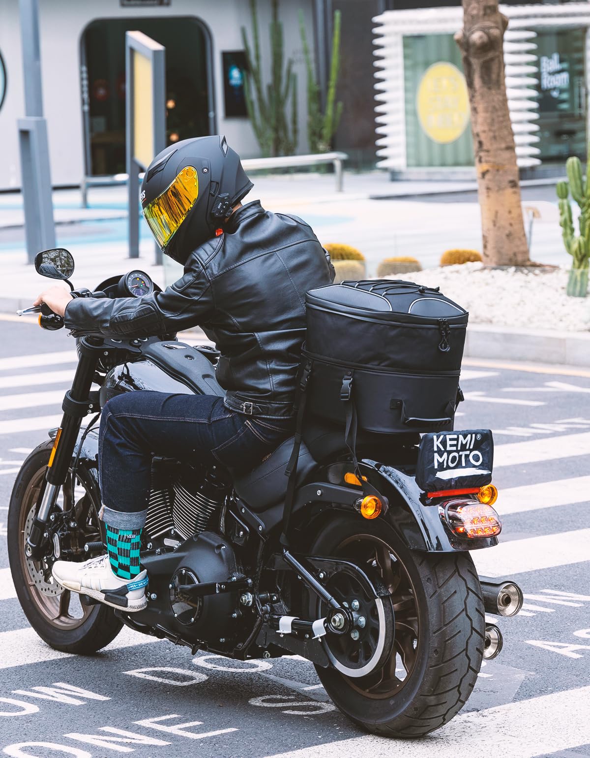 KEMIMOTO Motorcycle Tail Bag, Dual Use Motorcycle Rear Seat Bag with Waterproof Rain Cover, 22L-34L Expandable Motorbike Helmet Bag Luggage Storage Backpack with 6 straps
