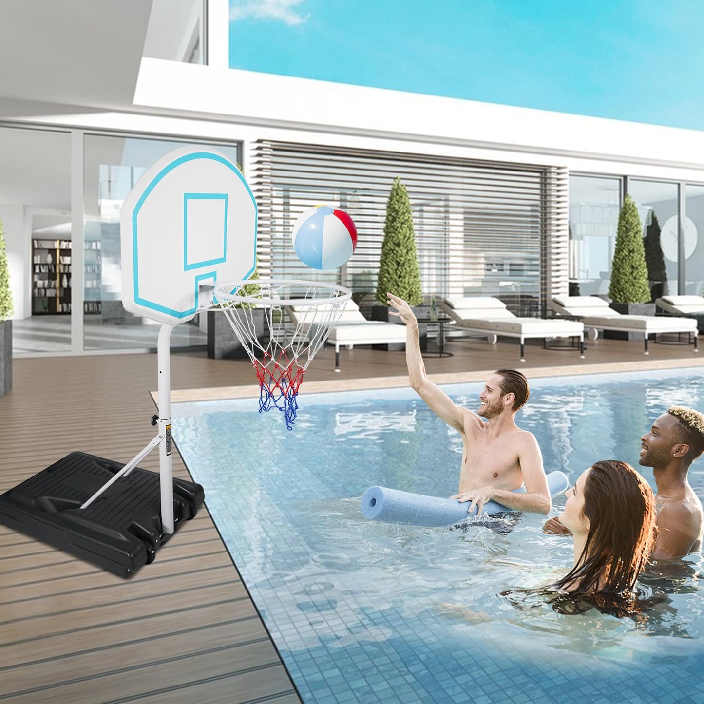 SculPong Swimming Pool Basketball Hoop Portable Water Basketball Goal Poolside Height Adjustable Beach Basketball Stand for Pool with Base and 35" Backboard for Indoor Outdoor Games 3.1-4.7 FT Blue