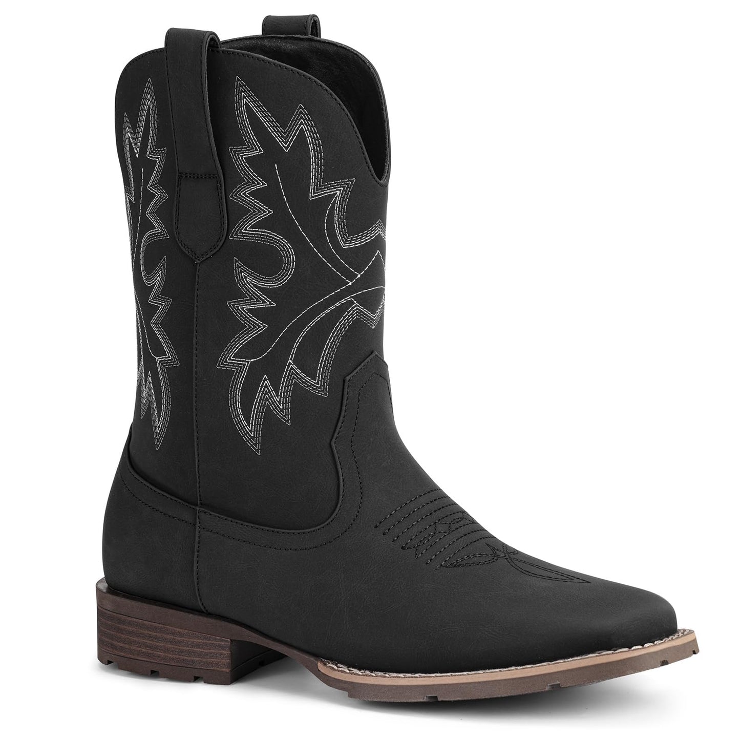 Lumeheel Cowboy Boots for Men - Western Men's Boots with Classic Embroidered, Slip on Square Toe Boots, Slip Resistant Country Boots Chunky Heel Ankle, Durable Short Boots for Spring Fall