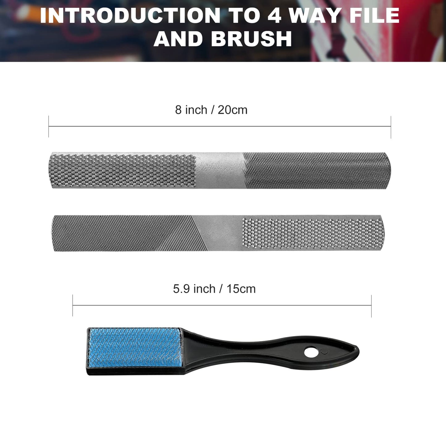 3-Piece 8" Wood Rasp File Set, Includes Flat/Half-Round/Round. For Woodworking & Sharping Wood