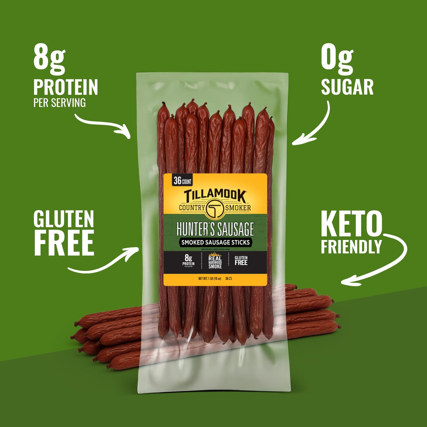 Tillamook Country Smoker Real Hardwood Smoked Sausages, Pepper, 15.2 Ounce Tall Jar, 20 Count