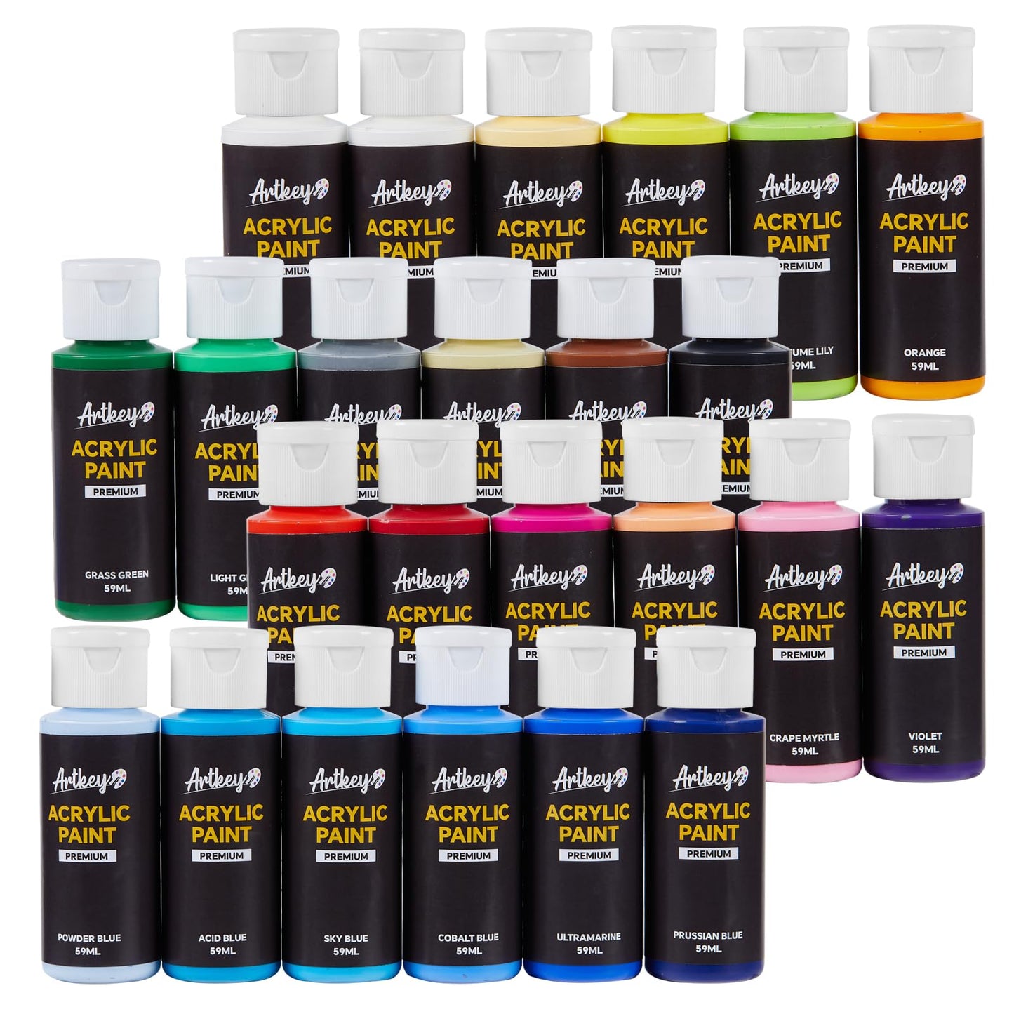 Artkey Acrylic Paint Set - 24 colors 2 oz/59 ml Acrylic Paints Professional Artists Painting Kit for Canvases Fabric Rock Leather Easter Egg Wood Ceramic Glass Art Craft Painting