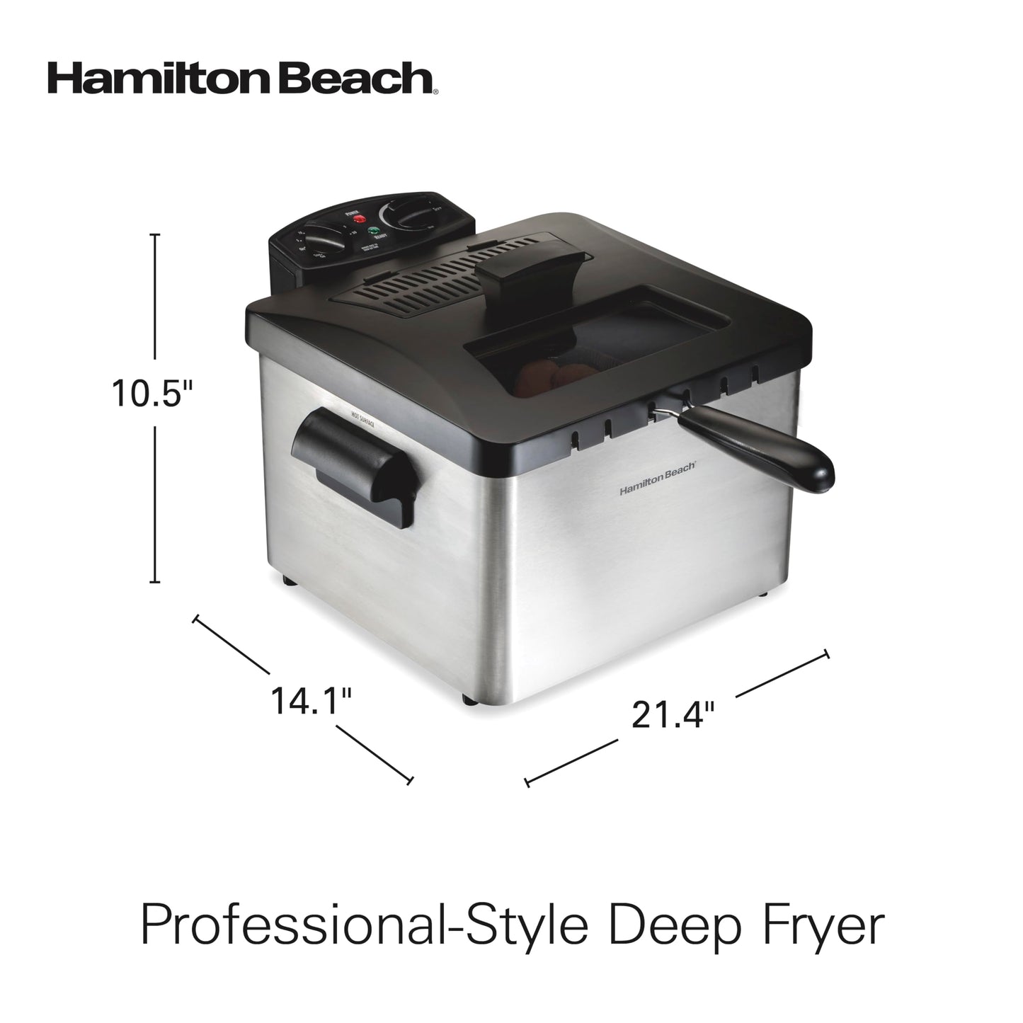 Hamilton Beach Electric Deep Fryer with 3 Baskets and Lid, 4.5 Liters / 19 Cups Oil Capacity, Temperature Control, View Window, Professional Style, 1800 Watts, Stainless Steel (35034)