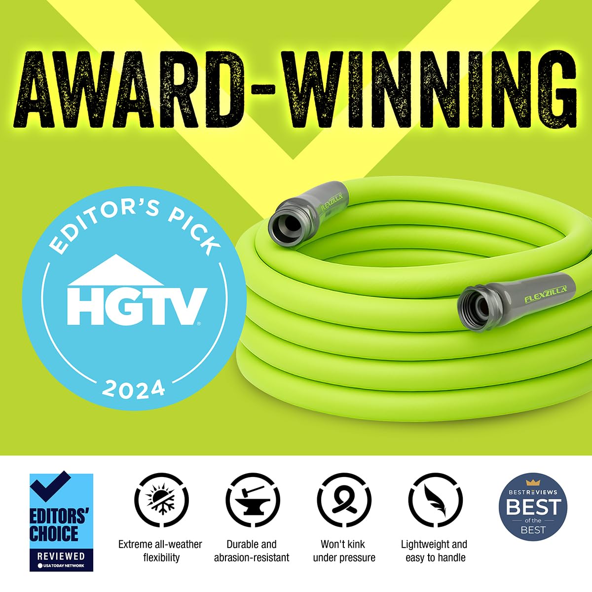 Flexzilla Garden Hose 5/8 in. x 50 ft, Heavy Duty, Lightweight, Durable, ZillaGreen - HFZG550YW-E