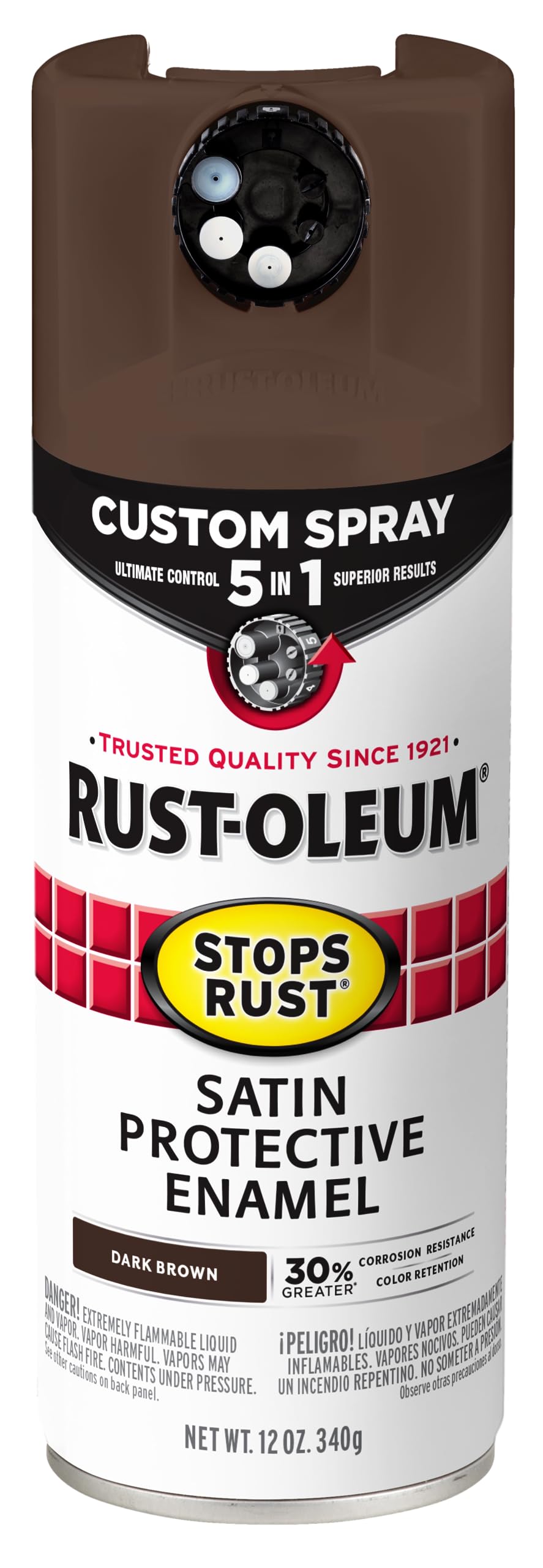 Rust-Oleum 376892 Stops Rust Custom Spray 5-in-1 Spray Paint, 12 oz, Gloss Leather Brown