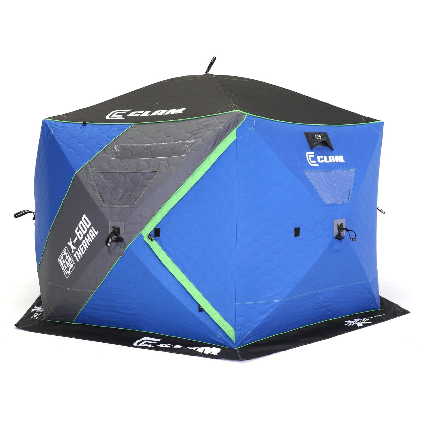 CLAM Portable Fishing Angler Thermal Hub Shelter Tent with Anchor Straps, Carrying Bag
