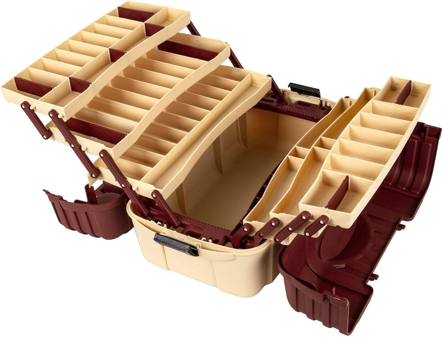 Flambeau Outdoors 2059 Hip Roof 7-Tray Fishing Tackle Box - Large Portable All-Weather Fishing Lure Organizer, 61 Compartments, Maroon/Tan