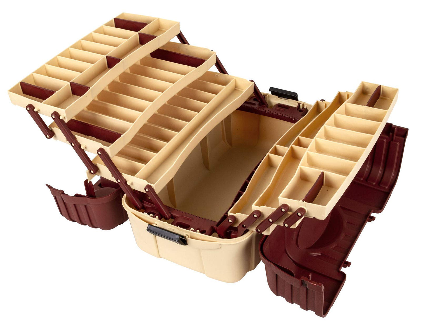 Flambeau Outdoors 2059 Hip Roof 7-Tray Fishing Tackle Box - Large Portable All-Weather Fishing Lure Organizer, 61 Compartments, Maroon/Tan