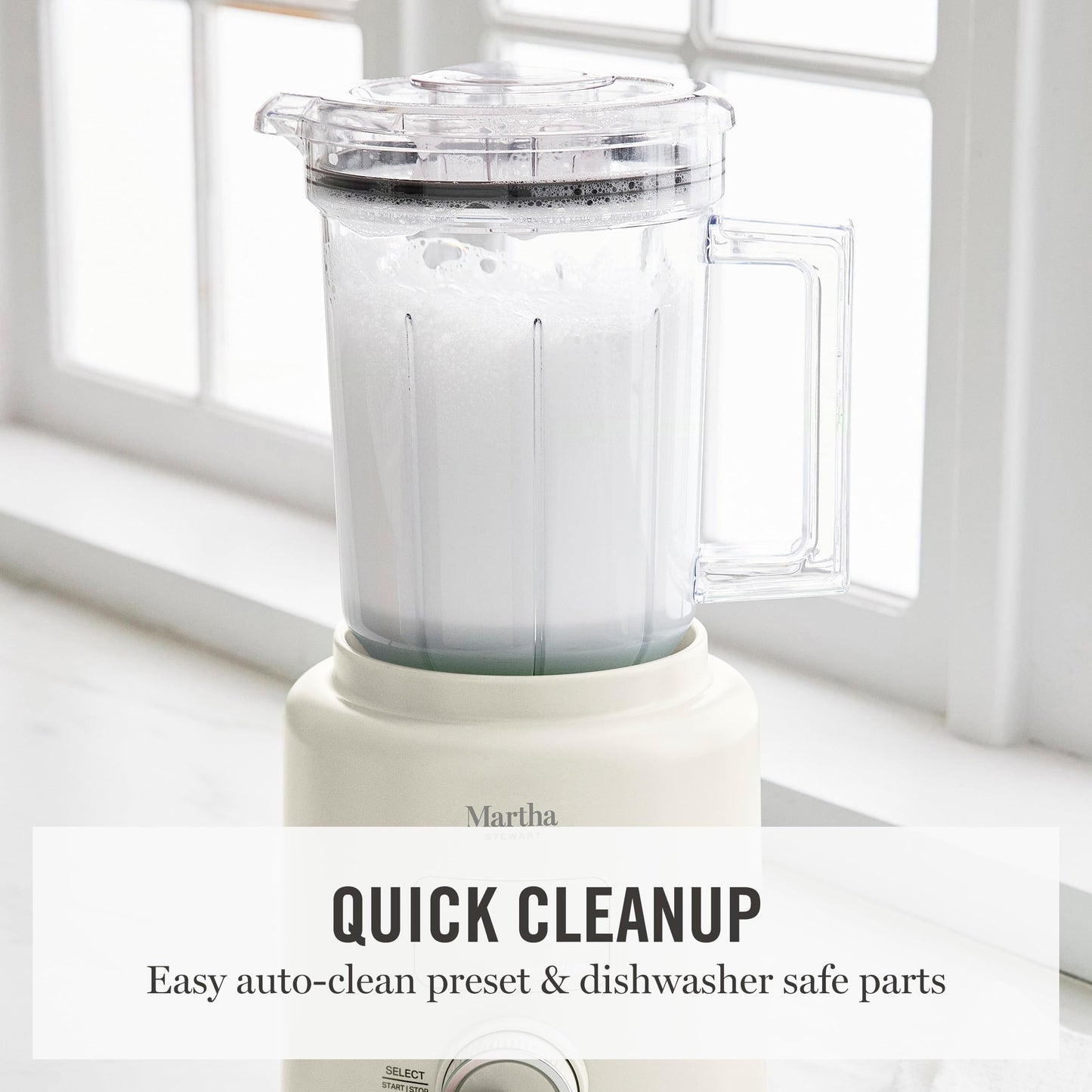 Martha Stewart 50oz Countertop Blender, Smoothie, Margarita & Ice Crushing Blender, BPA-Free Pitcher, 3 Speeds, 5 Presets, Auto-Clean Function, Dishwasher Safe, Stainless Steel Blades, Sky Blue