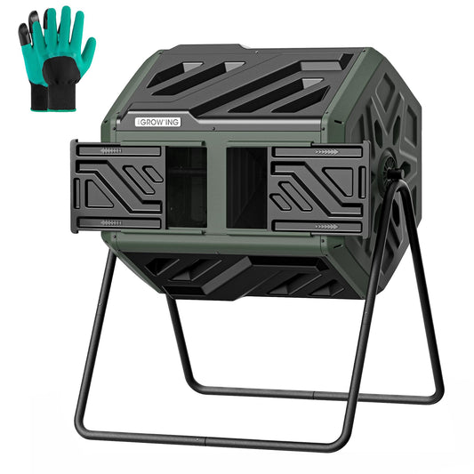 THEGROW'ING Updated 43 Gallon Compost Bin Outdoor, Fast Assemble Tumbling Composter, Dual Chamber Composter Tumbler, Rotating Compost Bin for Outside, Backyard, Garden and Yard, Green