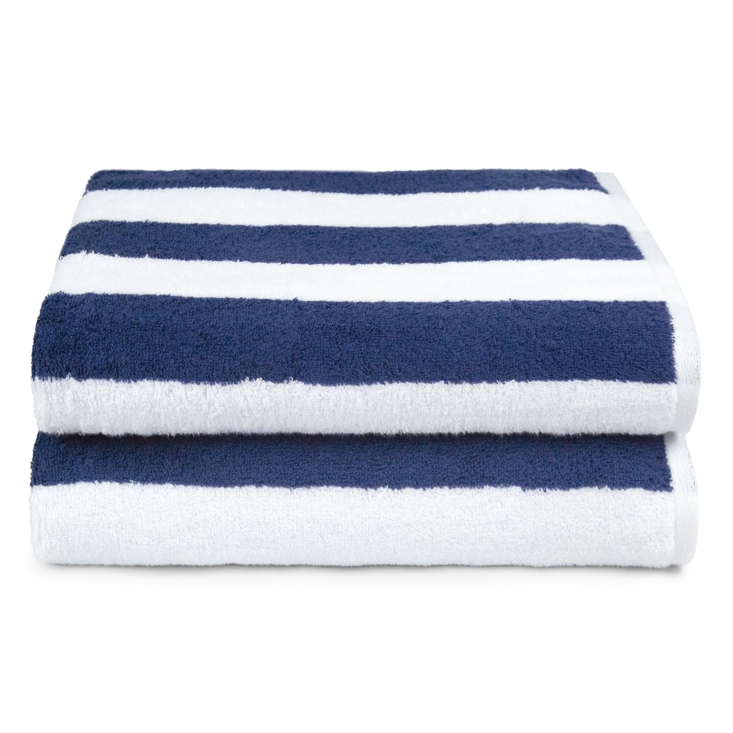 Amazon Basics 100% Cotton Soft & Absorbent Beach Towels, Cabana Stripe, Fast Drying, Machine Washable, Large 30 in x 60 in, Navy Blue, 2-Pack