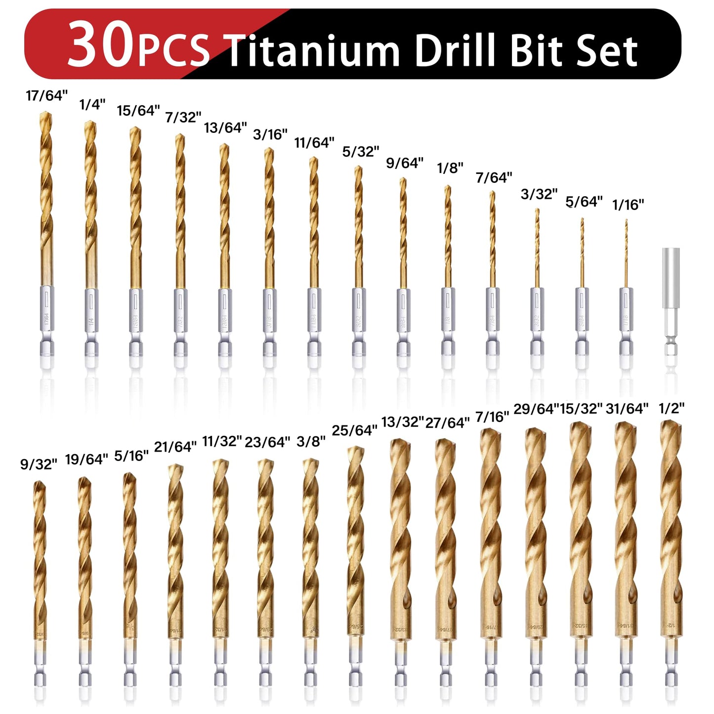 99PC Drill Bit Set, 135° Tip Titanium Coated High Speed Steel, Twist Drill Bit Kit for Iron, Aluminum Alloy, Copper, Wood, Plastic, with Storage Case 1/16"-3/8"