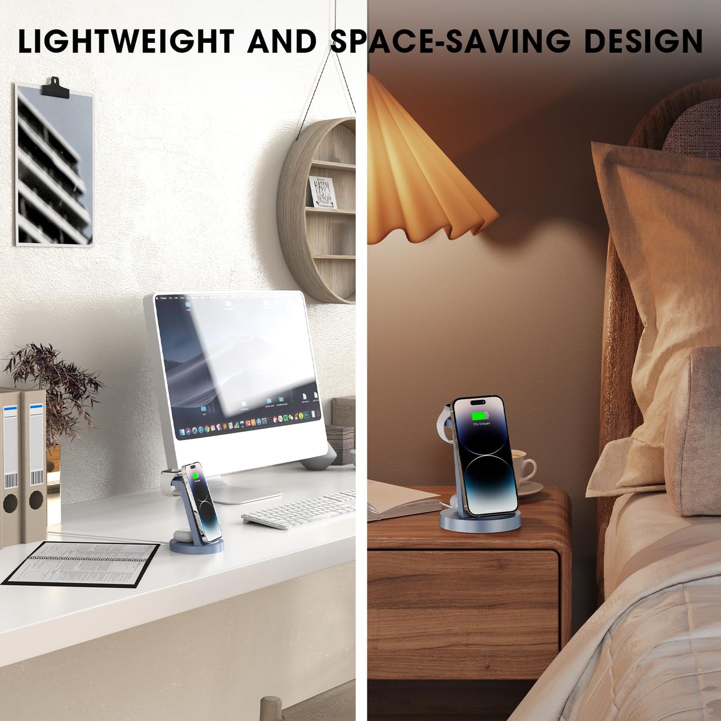 3 in 1 Charging Station for iPhone, Wireless Charger for iPhone 16e 16 15 14 13 12 11 X Pro Max & Apple Watch - Wireless Charging Station for AirPods 4 3 Pro