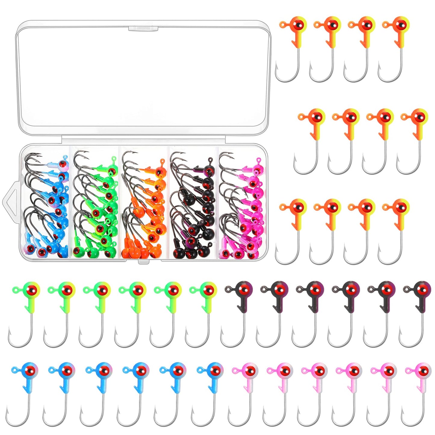 Skylety 60 Pcs Crappie Jig Heads for Fishing Lures Baits Hooks for Freshwater Saltwater Bass Trout