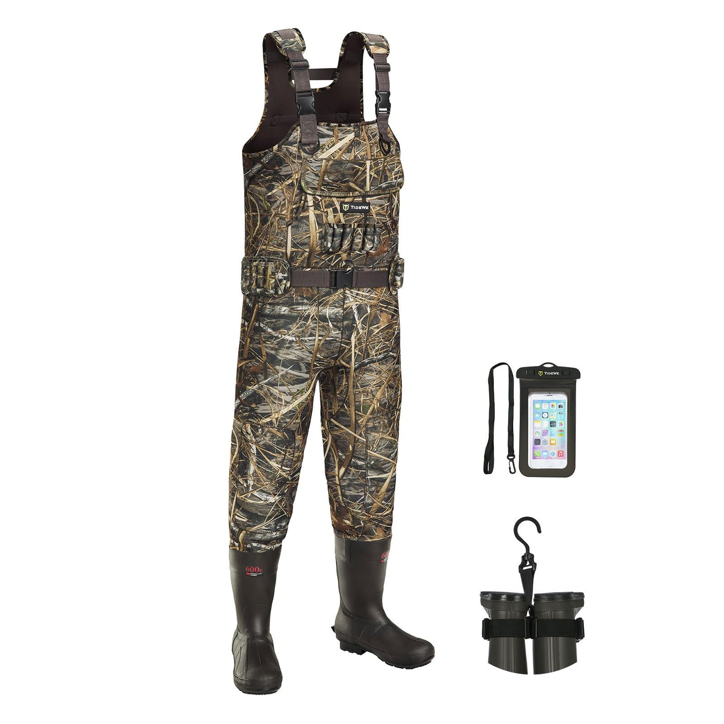 TIDEWE Chest Waders with Boot Hanger, Hunting Waders for Men Next Camo Evo with 600G Insulation, Waterproof Cleated Neoprene Bootfoot Wader, Insulated Hunting & Fishing Waders (Size 13)