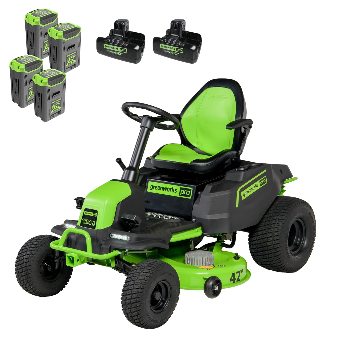 Greenworks 60V 21” Cordless (Push) Lawn Mower (LED Lights + Aluminum Handles), 5.0Ah Battery and Rapid Charger