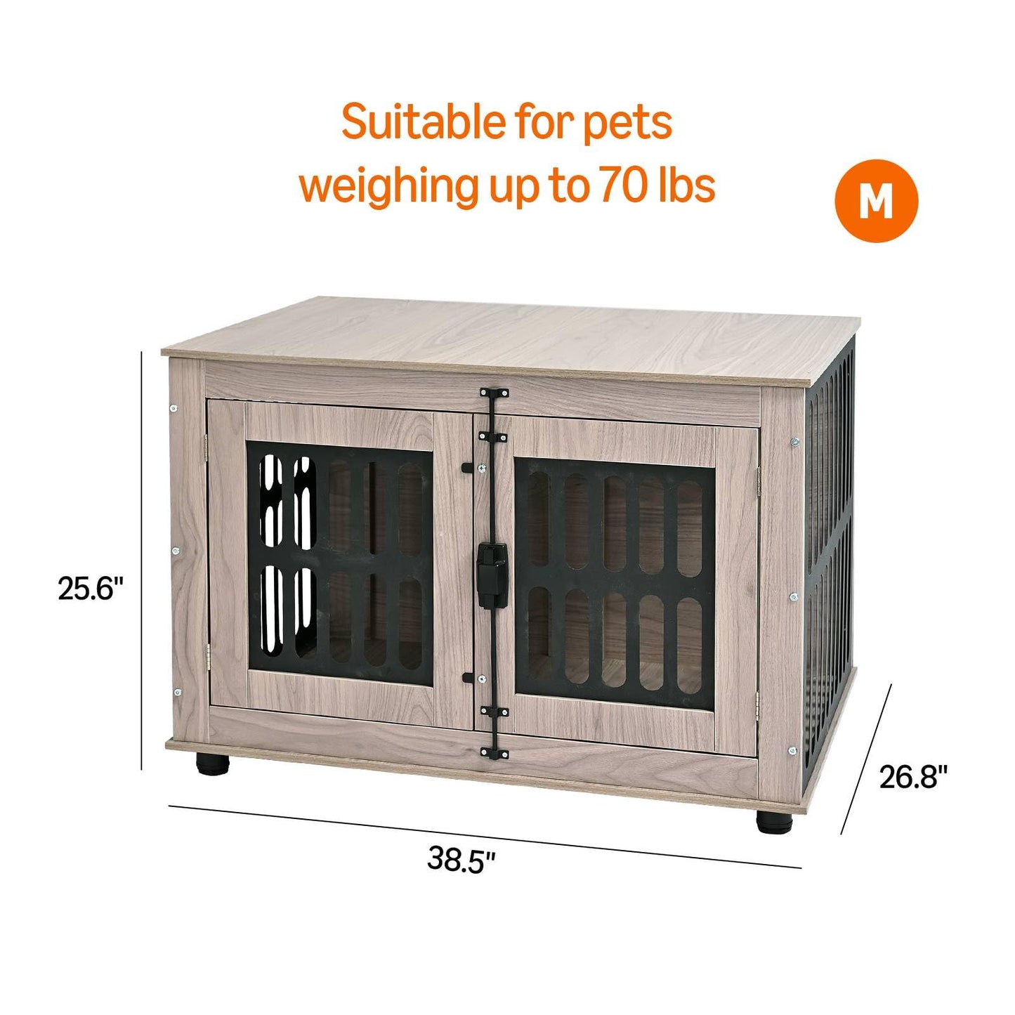 Amazon Basics Heavy Duty Dog Crate Furniture for Small to Medium Dogs, Wooden Dog House Dog Kennel Cage Indoor with Safety Lock, 38.5" L x 26.8" W x 25.6" H