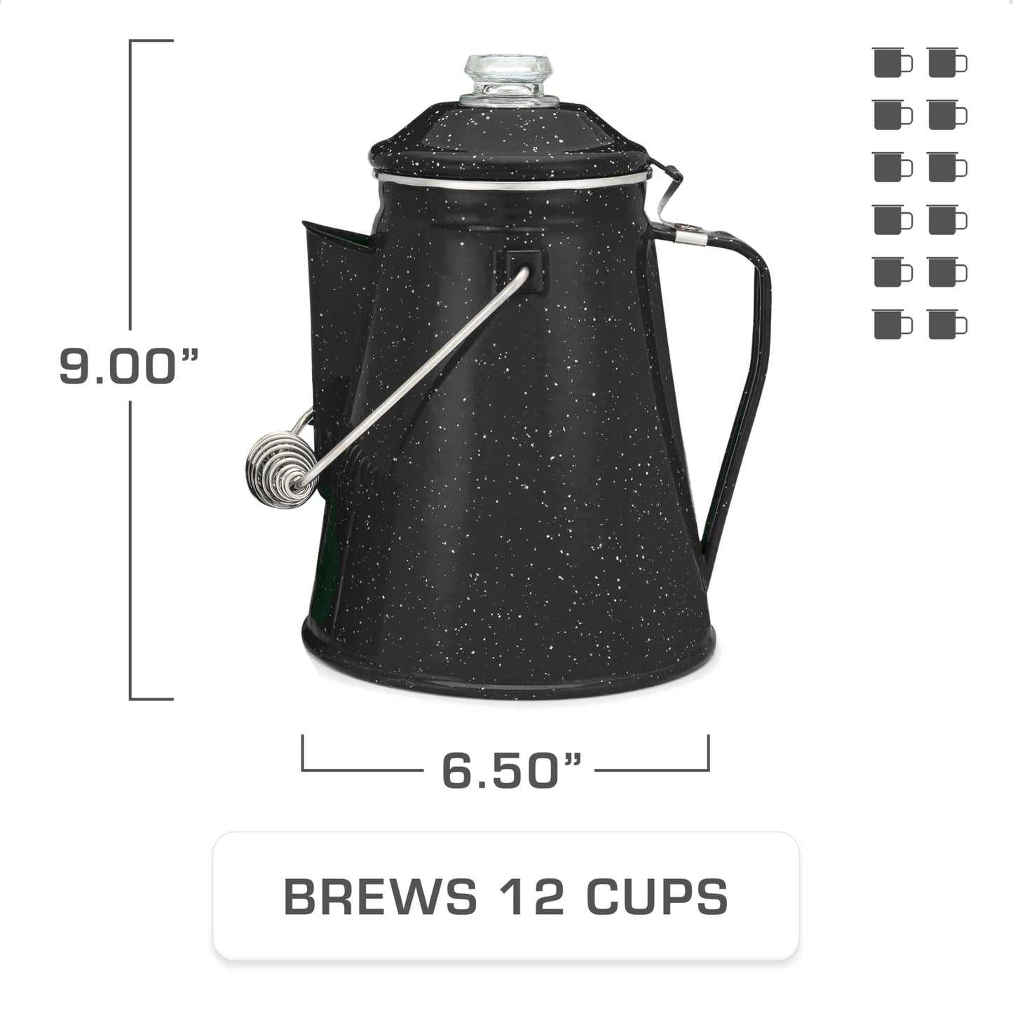 COLETTI Classic Camping Coffee Pot & Mug Set - Percolator Coffee Pot, Enamel Mug Complete Nostalgic Bundle German Imported Enamel Powder [12 oz, Set of 4] (Green)