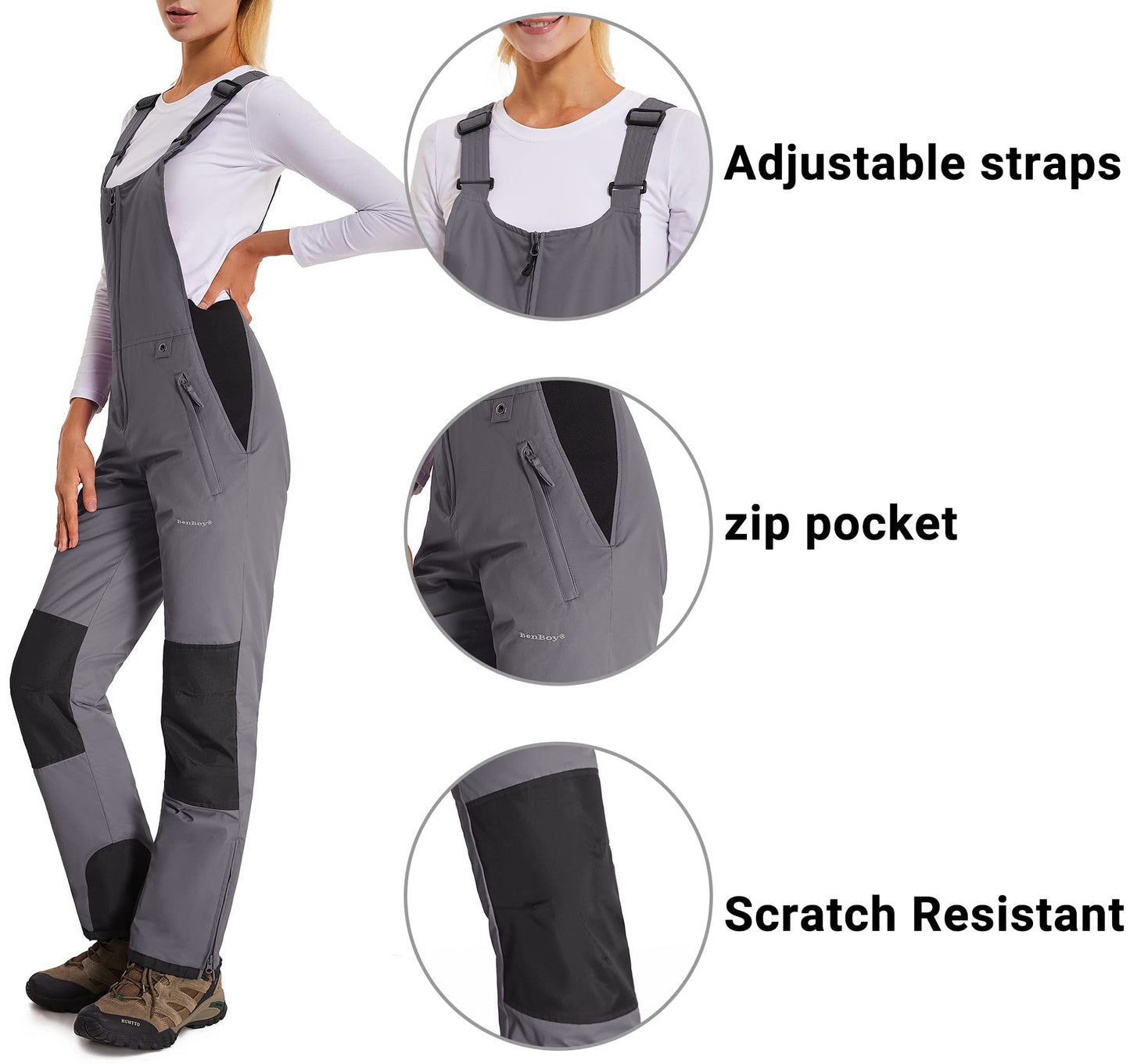 BenBoy Women's Snow Bibs Ski Waterproof Windproof Insulated Overalls Ripstop Snowboard Pants Winter