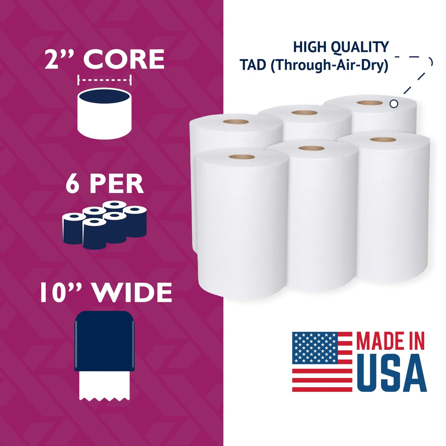 Maximus X0907 Recycled Paper Towels with Superior Absorbency, 10" Commercial Paper Towels Rolls Suitable for Office, Restaurant, and Healthcare Facilities, 6 Rolls Per Case