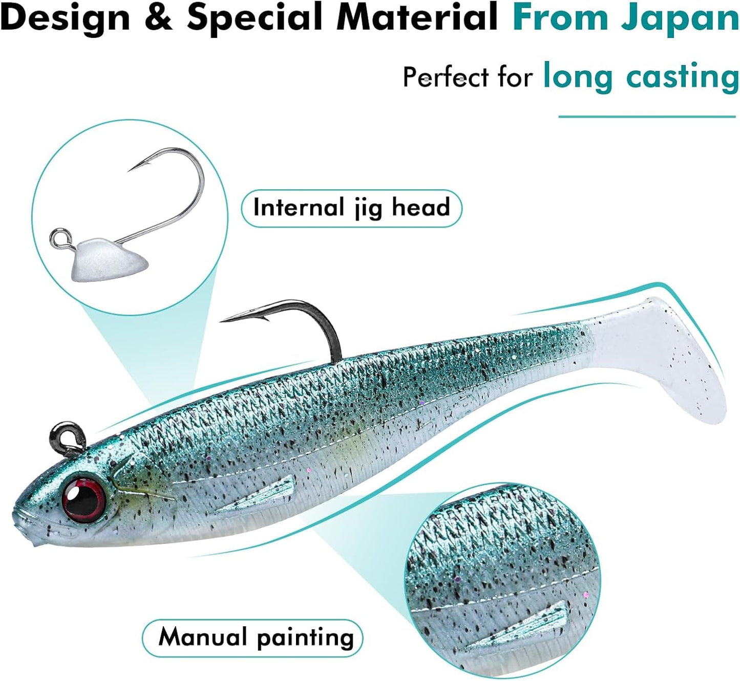 TRUSCEND Easy Catch Pre-Rigged Soft Lures, Vibrating Swim Action, Trembly Sinking Move, Amazing Soft Swimbait for Family Fishing, Well-Made Fishing Lures for Bass Trout Crappie Walleye Pike Redfish